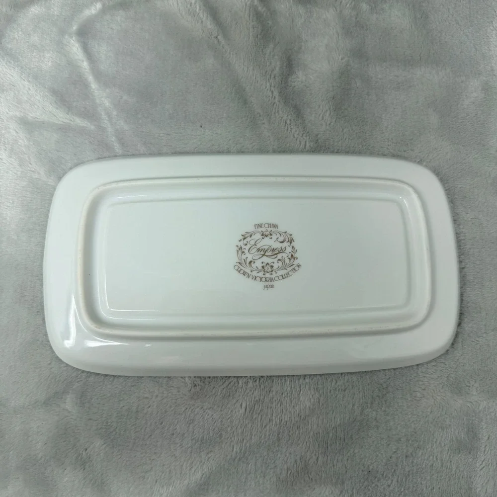 Crown Victoria‎ Empress Fine China Butter Dish with Lid White Floral Silver Trim